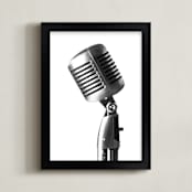 "Retro Microphone" - Art Print in Silver by Laura Hamm - Framed