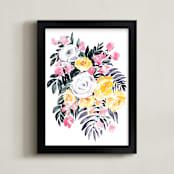 "Harriet watercolor bouquet" - Art Print in Tropical pink and yellow by Rosana Laiz Blursbyai - Framed