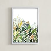 "Landscape of Triangles and Dots" - Art Print in Forest Green by Yao Cheng Design - Framed
