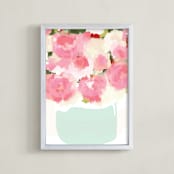 "Peonies in Vase" - Art Print in Strawberry by kelli hall - Framed