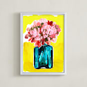 "Peony Bottle" - Art Print in sunshine by Betty Hatchett - Framed