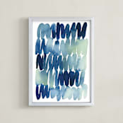 "Scribbles in Blue" - Art Print in Indigo by Yao Cheng Design - Framed