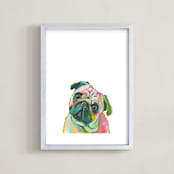 "Mr. Pug" - Art Print in Coral by Makewells - Framed