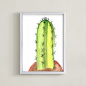 "Up Close Cactus " - Art Print in yellow green by TweetSweet - Framed