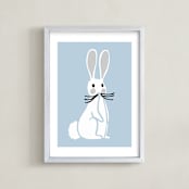"Nursery Bunny" - Art Print in Pale baby blue by Luz Alliati - Framed