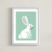 "Nursery Bunny II" - Art Print in Pale Pistachio Green by Luz Alliati - Framed