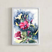 "Morning Glory pink and yellow" - Art Print in crimson pink by Eva Marion - Framed