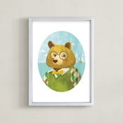 "Thaddeus J. Bear" - Art Print in Grass by Susie Allen - Framed