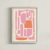 "Soulmates" - Art Print in Pink and Orange by Beth Vassalo - Framed