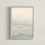 "Paddleboard Solitude" - Art Print in Warm mist by Jacquelyn Sloane Siklos - Framed