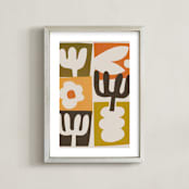 "Botanical Cut-Outs" - Art Print in Papaya Orange by Alisa Galitsyna - Framed