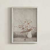 "Vintage Sweet Winterberries" - Art Print in Pop of Red by Dawn Gagye - Framed