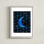 "Blue Moon Above" - Art Print in Deep Blue by Kim Sabel - Framed