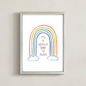 "Lovely Day to Play" - Art Print in Vintage Rainbow by Sabrina Excene - Framed