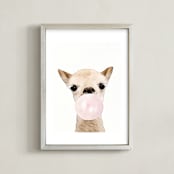 "Bubblegum Animals: Llama" - Art Print in llama fur by Maja Cunningham - Framed