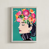 "Audrey's Portrait" - Art Print in Turquoise by Stick and Petal - Framed