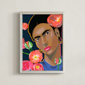 "Frida's Portrait" - Art Print in Deep Blue by Stick and Petal - Framed