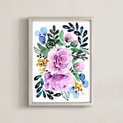 "Watercolor Botanicals1 " - Art Print in Purple Peony by Stick and Petal - Framed