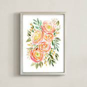 "Watercolor ranunculus" - Art Print in Rose gold and green by Rosana Laiz Blursbyai - Framed