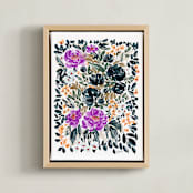 "Garden Dance" - Art Print in Purple Petals by Britt Mills - Framed Canvas