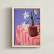 "Therese's Flowers" - Art Print in Summer Coral by Nicole Simms - Framed Canvas