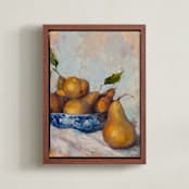 "Bowl of Pears " - Art Print in Ochre by Wendy Keller - Framed Canvas