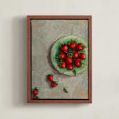 "Strawberries on a Plate" - Art Print in Crimson by Wendy Keller - Framed Canvas