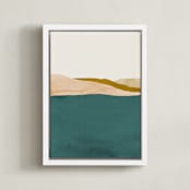 "Lakeside View I" - Art Print in Blue-Green by Little Valley Studio - Framed Canvas