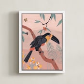 "Tropic Toucan II" - Art Print in Pink Bisque by Stefanie Lane - Framed Canvas