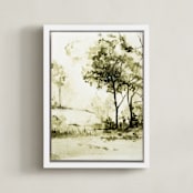 "Sun Kissed Meadow 2" - Art Print in Olive Green by Arohika Verma - Framed Canvas