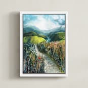 "Two Valleys II" - Art Print in Chartreuse Green by Luci Power - Framed Canvas