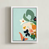 "Bird of Paradise Diptych II" - Art Print in Turquoise by Caryn Owen - Framed Canvas