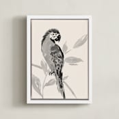 "Tropical Birds I" - Art Print in Sand by Teju Reval - Framed Canvas