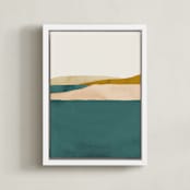"Lakeside View II" - Art Print in Blue-Green by Little Valley Studio - Framed Canvas