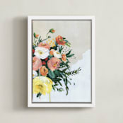 "Peach and Yellow Peony" - Art Print in Peony Peach by Kirsta Benedetti - Framed Canvas