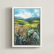 "Two Valleys I" - Art Print in Chartreuse Green by Luci Power - Framed Canvas