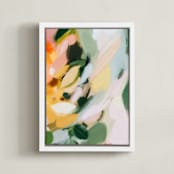 "Petals and Leaves" - Art Print in Mustard Yellow by Parima Studio - Framed Canvas
