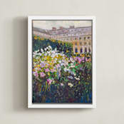 "in the garden of the Palais Royale" - Art Print in Garden Green by Jacquelyn Sloane Siklos - Framed Canvas