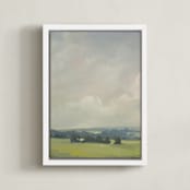"Rosy Tomorrow I" - Art Print in Grey Blue by Stephanie Goos Johnson - Framed Canvas