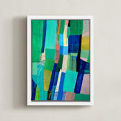 "Tomales Road: Aerial Pastures" - Art Print in Turquoise by Poppy Dodge - Framed Canvas