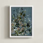 "Hydrangeas at Dusk" - Art Print in Ocean by Kelly Ventura - Framed Canvas