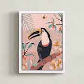 "Tropic Toucan I" - Art Print in Pink Bisque by Stefanie Lane - Framed Canvas