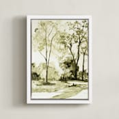 "Sun Kissed Meadow 1" - Art Print in Olive Green by Arohika Verma - Framed Canvas