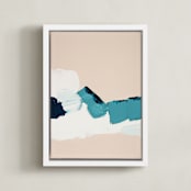 "Hidden Beach Diptych I" - Art Print in dark turquoise blue by Caryn Owen - Framed Canvas