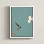 "Cool Tone Abstract Botanical II" - Art Print in Smokey Turquoise by Caryn Owen - Framed Canvas