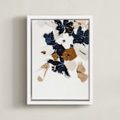 "Abstract Botanical Floral Diptych II" - Art Print in dark navy blue by Caryn Owen - Framed Canvas
