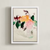 "Peonies" - Art Print in sarah bernhardt pink by Betsyness Studio - Framed Canvas