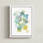 "Hexagon with Dots in Blue" - Art Print in Turquoise by Yao Cheng Design - Framed Canvas