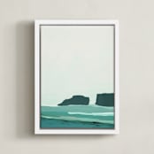 "Abstract Pacific Seascape Diptych 1" - Art Print in Greenish Turquoise by Caryn Owen - Framed Canvas