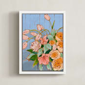 "From a Table in Carolina" - Art Print in Light Blue by Jennifer Allevato - Framed Canvas